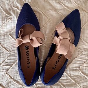 Rothy's Women's Navy Sapphire and Beige Bow Flats Mary Jane’s
